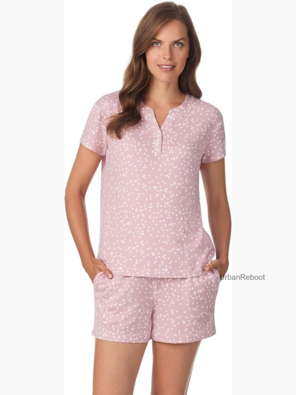 Women's Short Sleeve Henley Pajama Set - Soft Sweater Knit